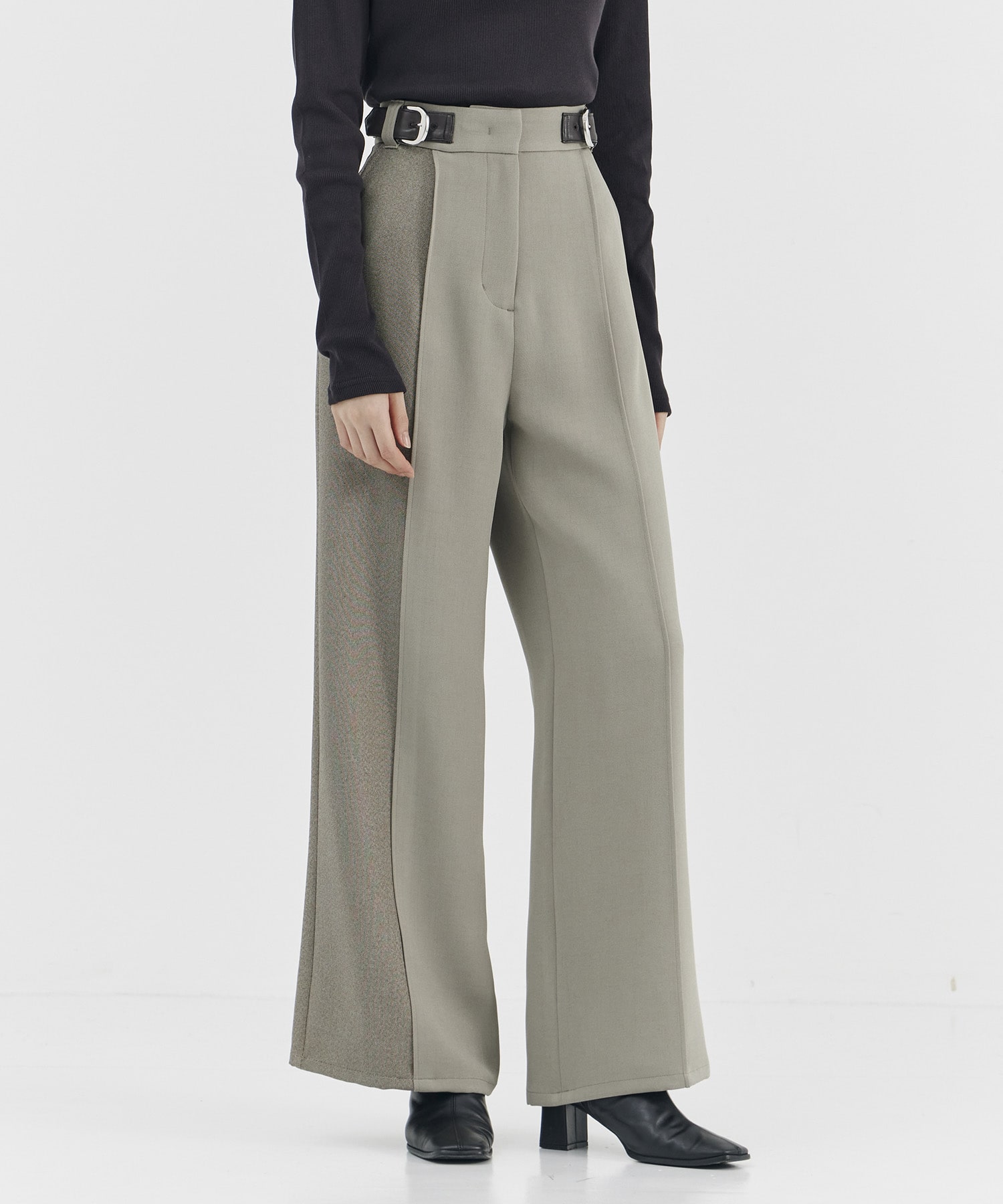 残りわずか〉アシメマルチテキスチャーパンツ(1 BEIGE): : ウィメンズ