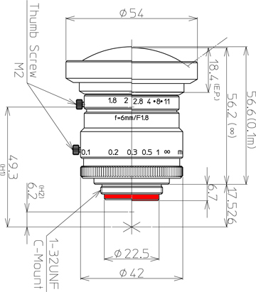 LM6HC興和(KOWA：コーワ)Cマウント1インチ対応メガピクセルCCTV交換レンズ