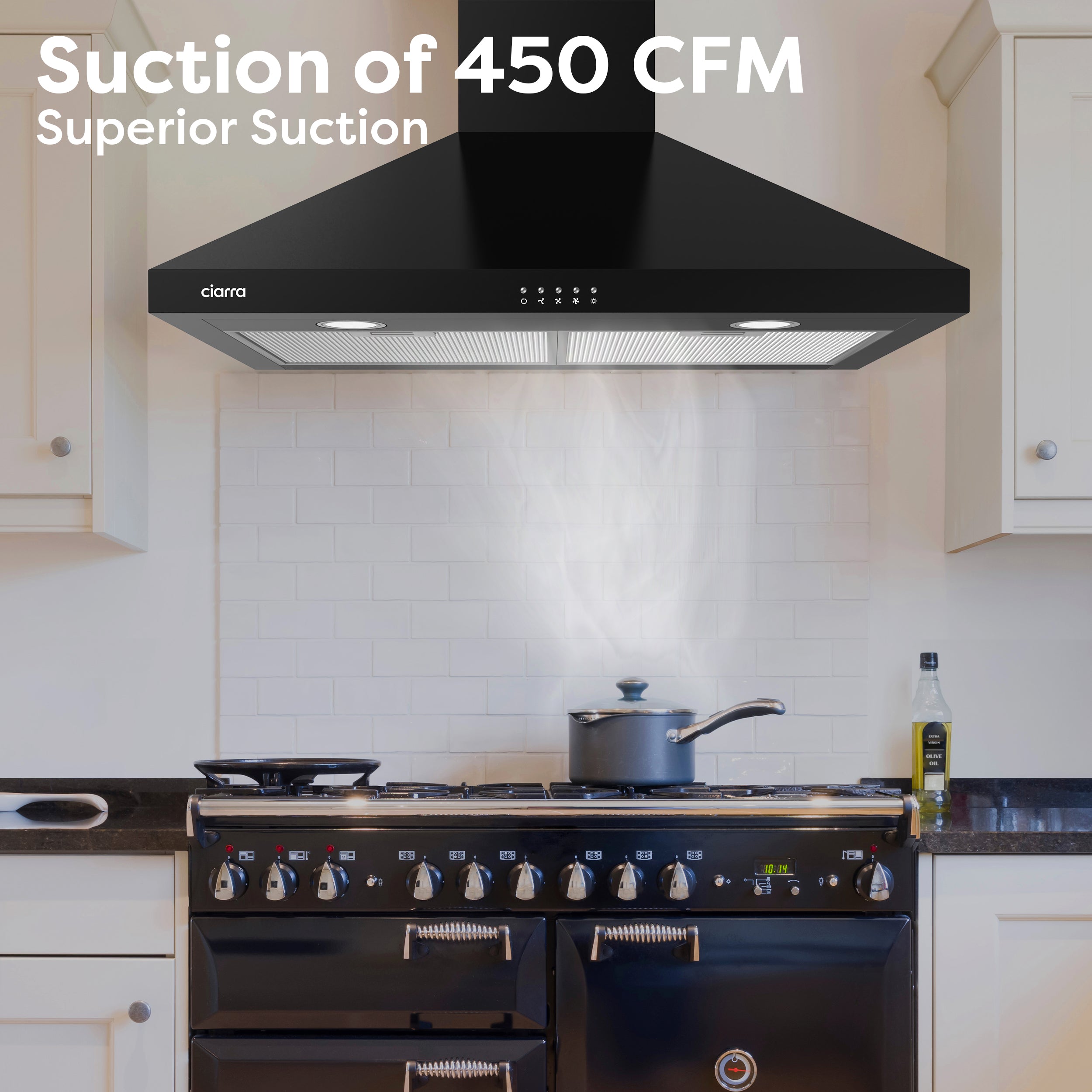 CIARRA 30 Inch Wall Mount Range Hood black stove hood with 3-speed