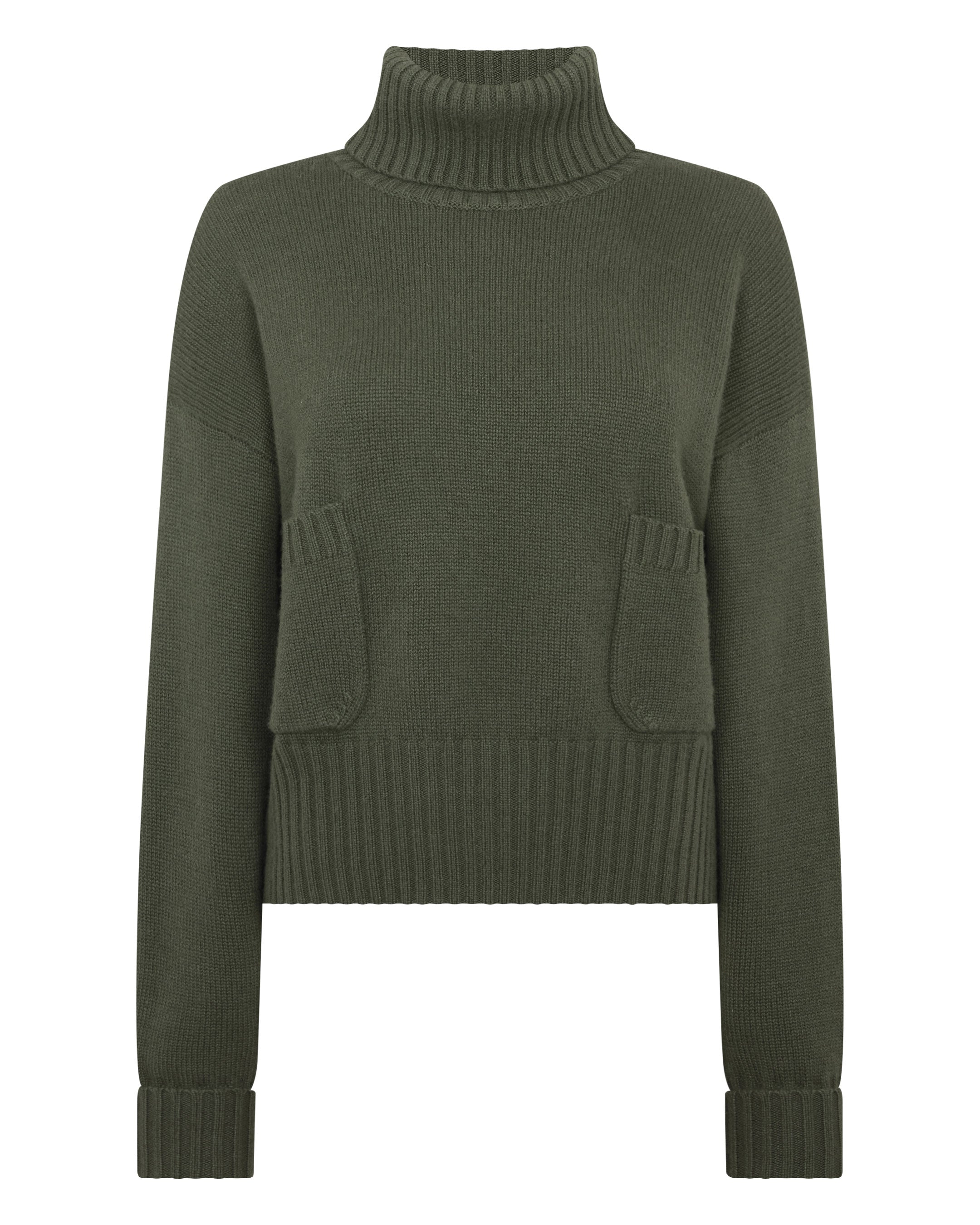 Women's Cropped Turtle Neck Cashmere Sweater Army Green | N.Peal