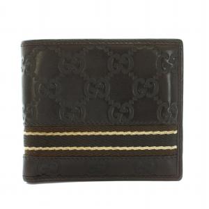 2つ折り財布 ウォレット グッチシマ GG柄 レザー ロゴ型押し 濃茶