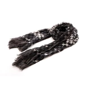 大判 ストール ショール モノグラム マフラー グレー シルバー シルク