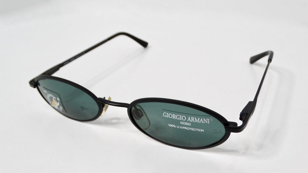 1990s Giorgio Armani Blue Tinted Black Metal Skinny Oval
