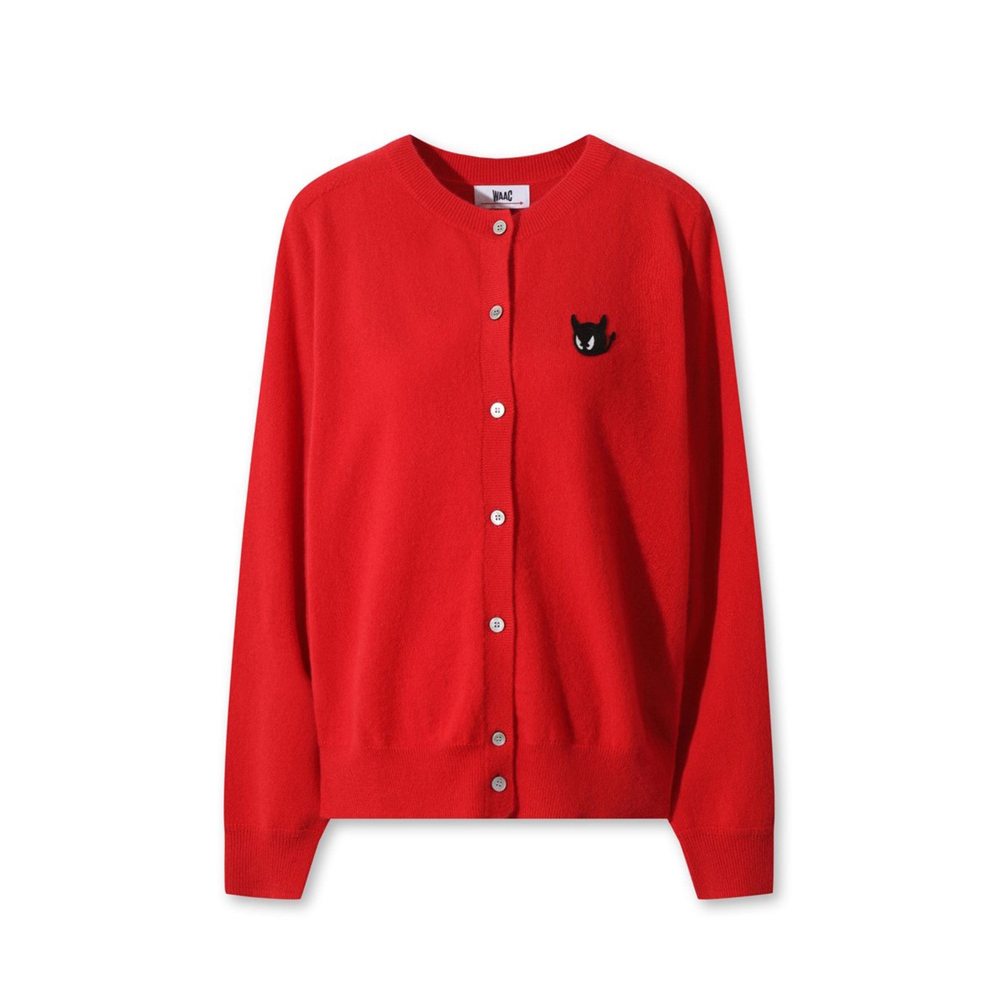 WAAC ボアニット セーター レッド サイズ2 WAAC 【美品】ワック セーター ミントブルー系 ニット ロゴ レディース
