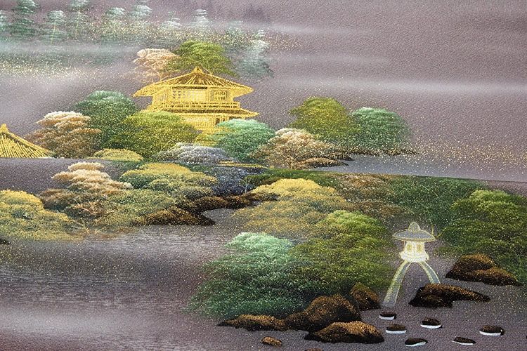 通産大臣賞受賞 松寿縮緬」 浜ちりめん生地使用 金閣寺 金彩加工 蝋彩