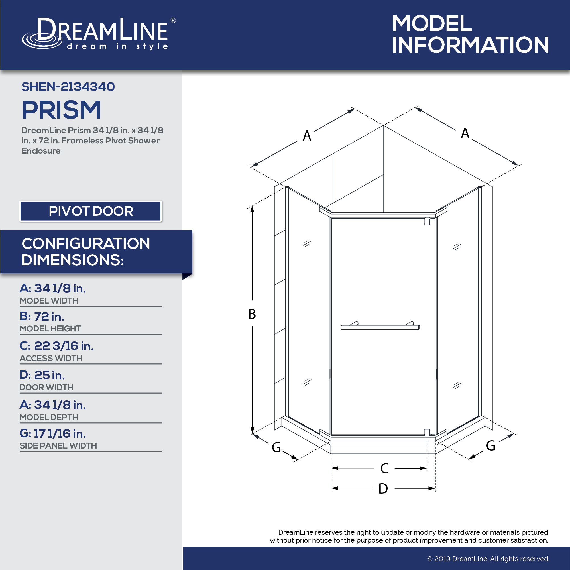 DreamLine Prism SHEN-2134340-06 34 1/8