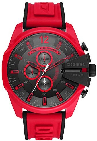 Diesel Mega Chief Chronograph Black Dial Red Rubber Strap Watch