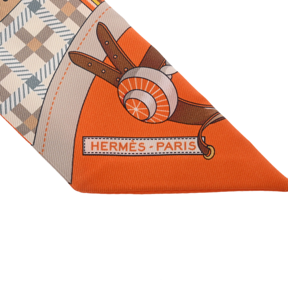 エルメス ツイリー LES VOITURES NOUVELLES オレンジ 064108S シルク