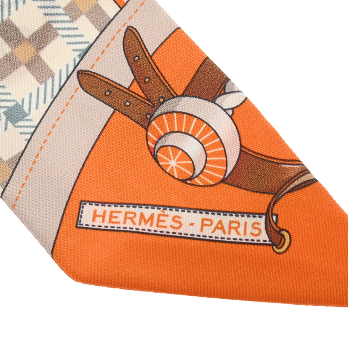 エルメス ツイリー LES VOITURES NOUVELLE オレンジ/ベージュ/グリ