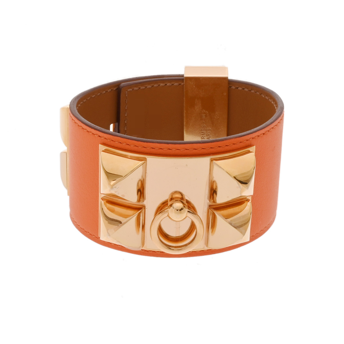 エルメス コリエドシアン バングル ＃T2 オレンジ/ゴールド金具 ヴォー