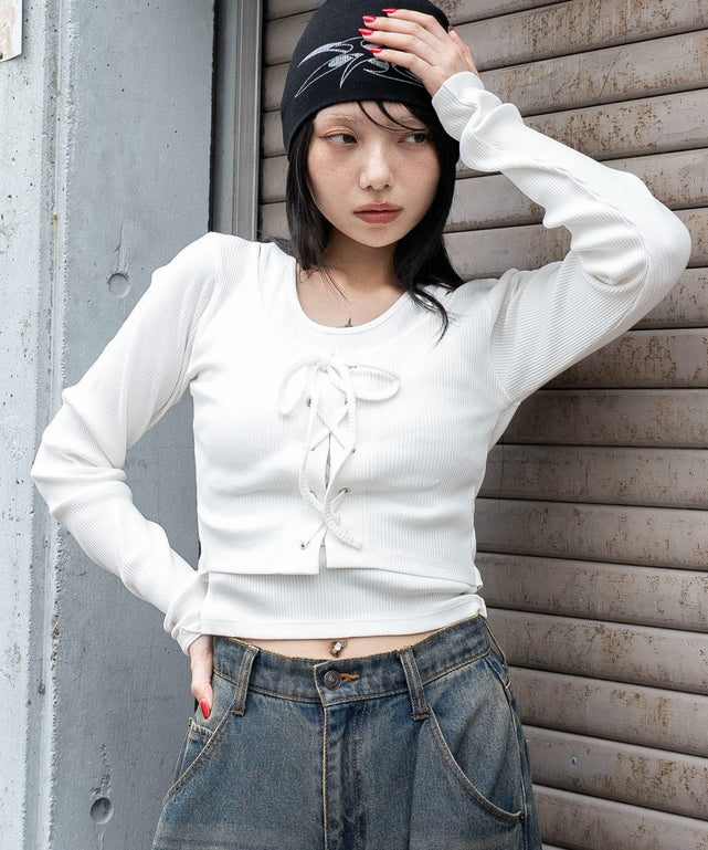 レイヤード風レースアップトップス｜WEGO（ウィゴー） – WEGO ONLINE STORE