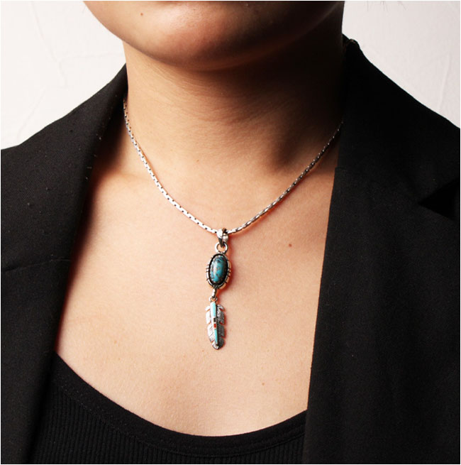 ペンダントトップ シルバーペンダント ターコイズフェザーペンダント