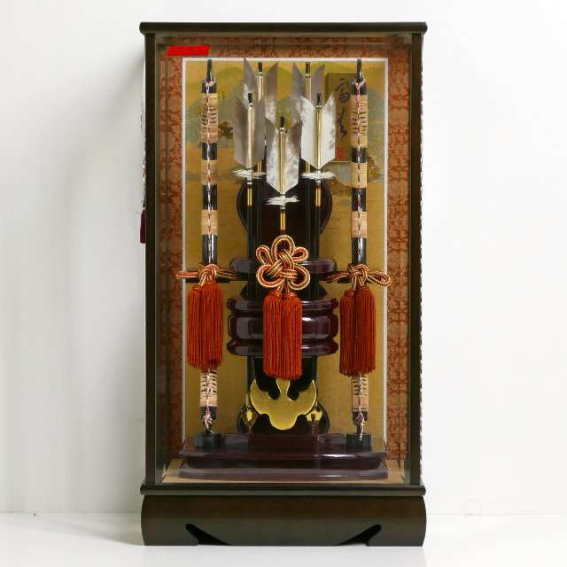 破魔弓激安在庫処分】両脇弓五本矢15号破魔弓黒茶枠ケース飾り～広島市