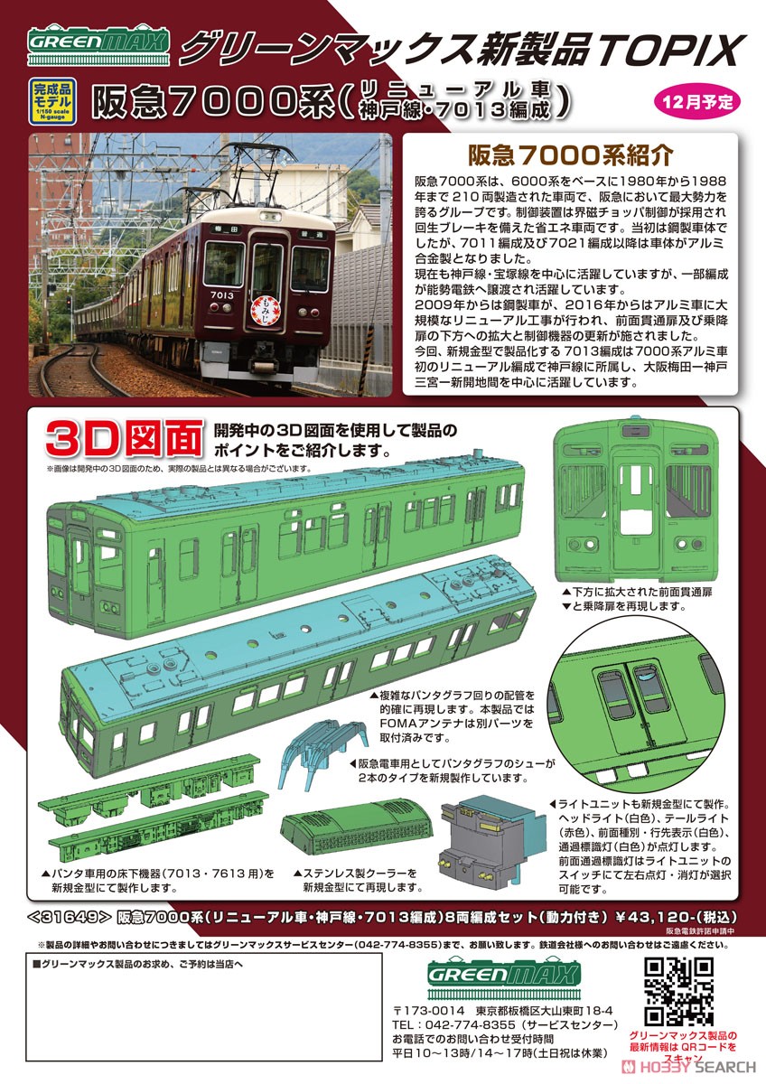 阪急 7000系 (リニューアル車・神戸線・7013編成) 8両編成セット (動力
