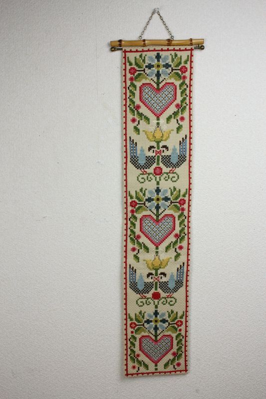 北欧 クロスステッチ刺繍タペストリー/ハートと鳥 北欧手工芸coco varie/30