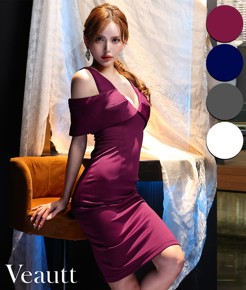 オフショルダー風・シンプル・ノースリーブ・Vネック・タイト