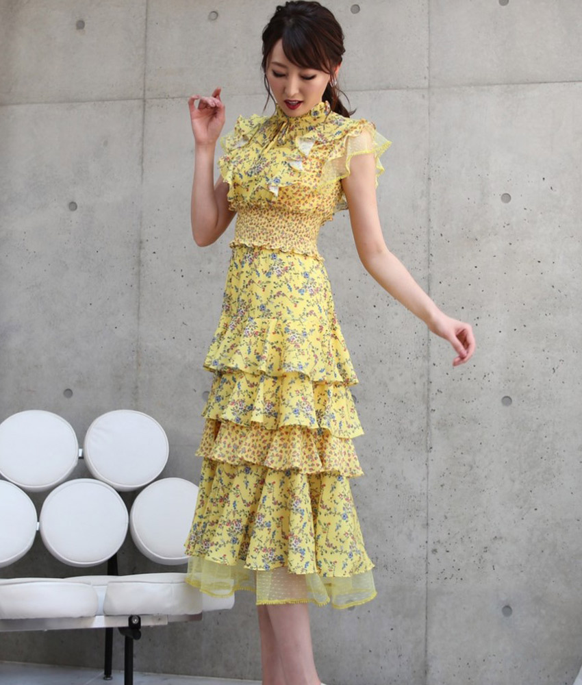 花柄カラフルティアードフリルマキシドレス/山崎みどり - カラードレス