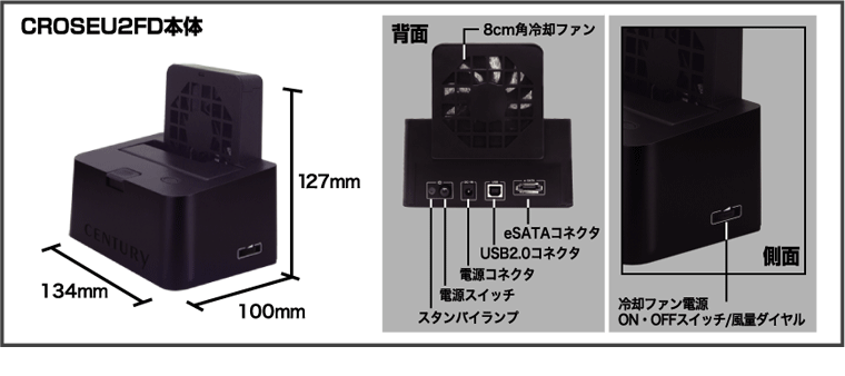 販売終了】 裸族のお立ち台クーリングファン eSATAプラス (CROSEU2FD