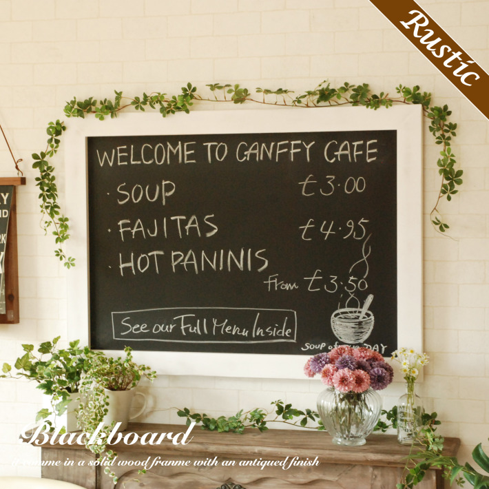 壁掛けできるカフェの木製おしゃれなブラックボード ホワイト 64x88cm