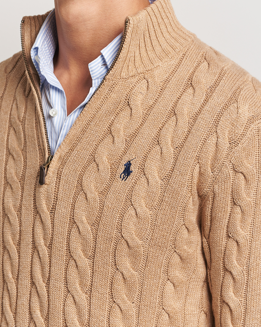 Polo Ralph Lauren Cotton Cable Half Zip Camel Melange at