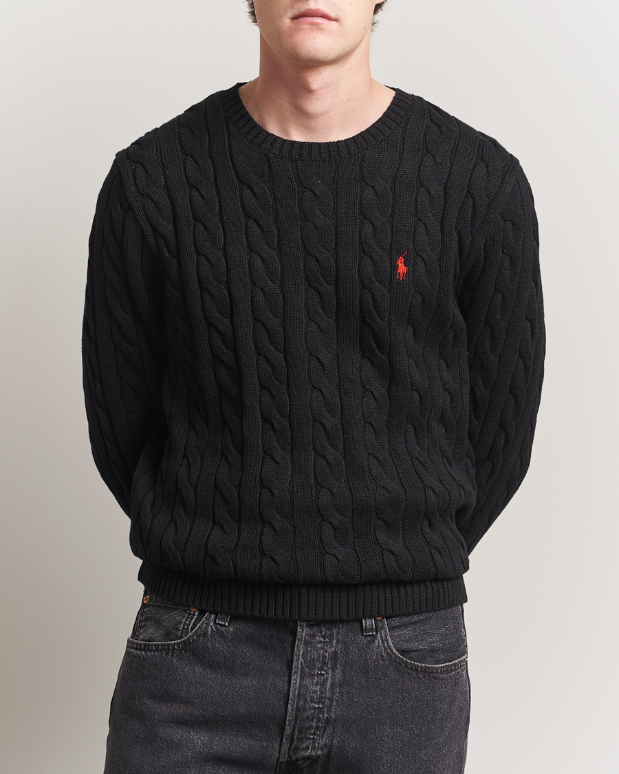 Polo Ralph Lauren Cotton Cable Pullover Polo Black at CareOfCarl.com