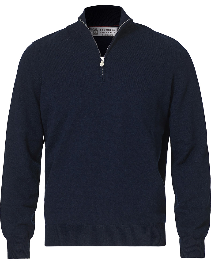 Brunello Cucinelli 2 Ply Cashmere Half Zip Navy at CareOfCarl.com