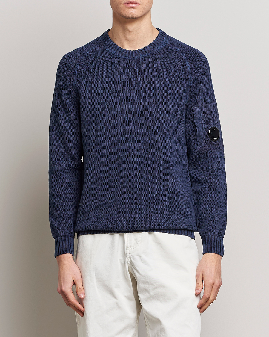 C.P. Company Cotton Crepe Special Dyed Knitted Crewneck Navy at