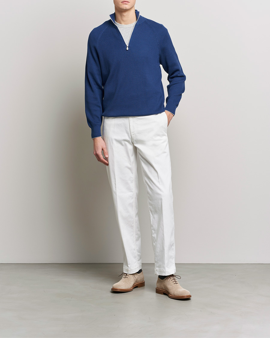 Brunello Cucinelli Rib Stitch Half Zip Ocean Blue at CareOfCarl.com