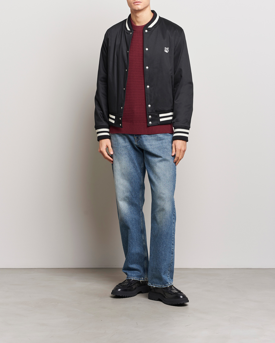 Maison Kitsuné Grey Fox Teddy Varsity Jacket Black at CareOfCarl.com