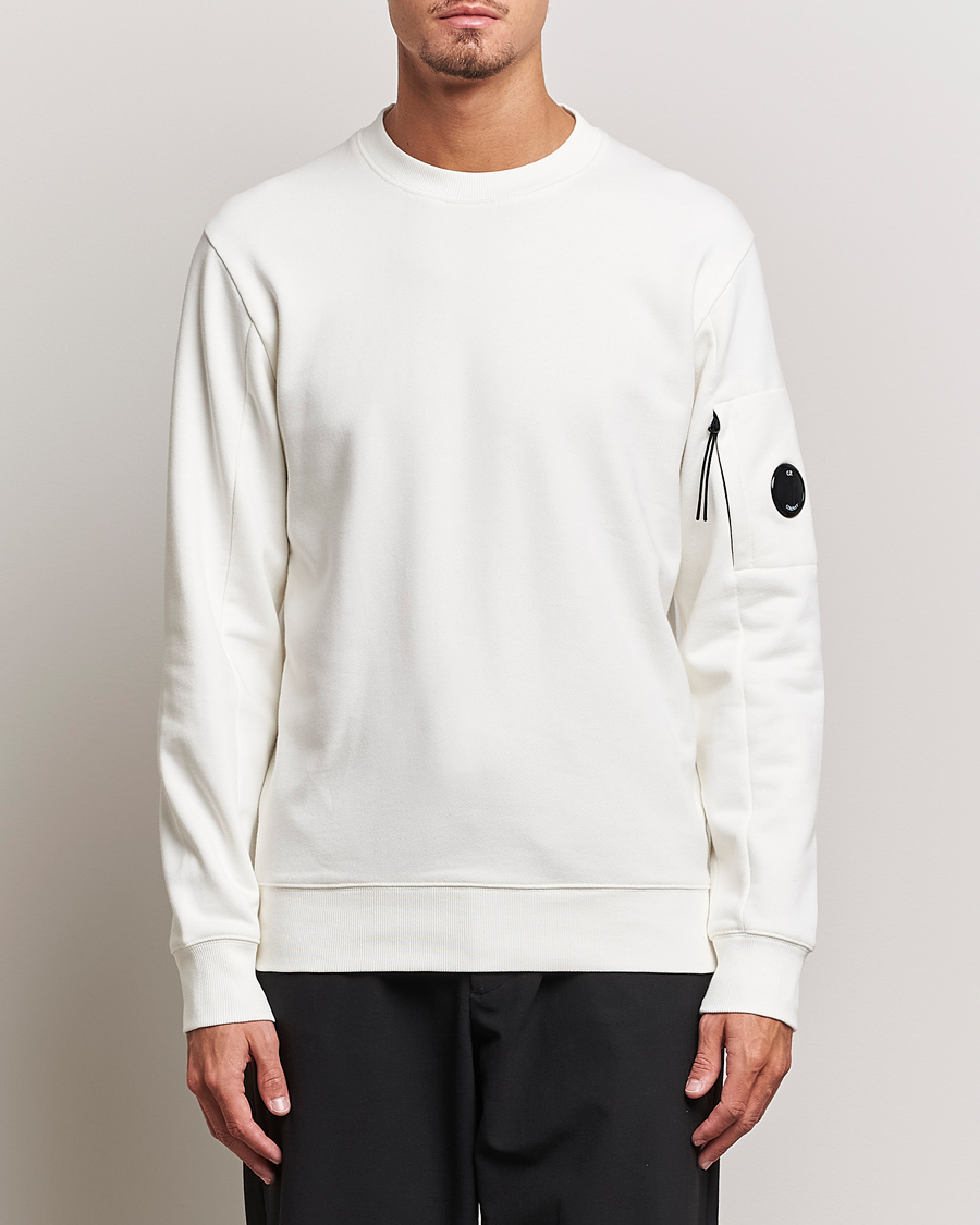 C.P. Company Diagonal Raised Fleece Lens Sweatshirt White at