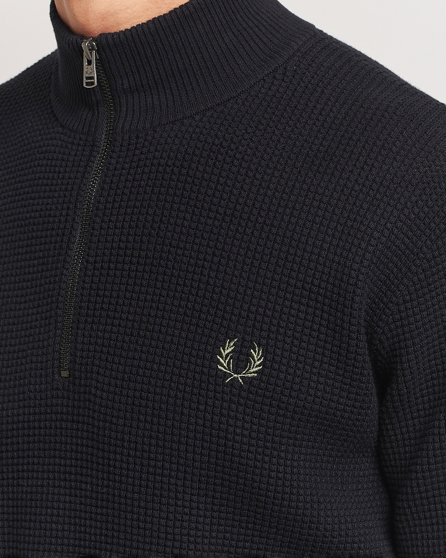Fred Perry Waffle Stitch Half Zip Black at CareOfCarl.com