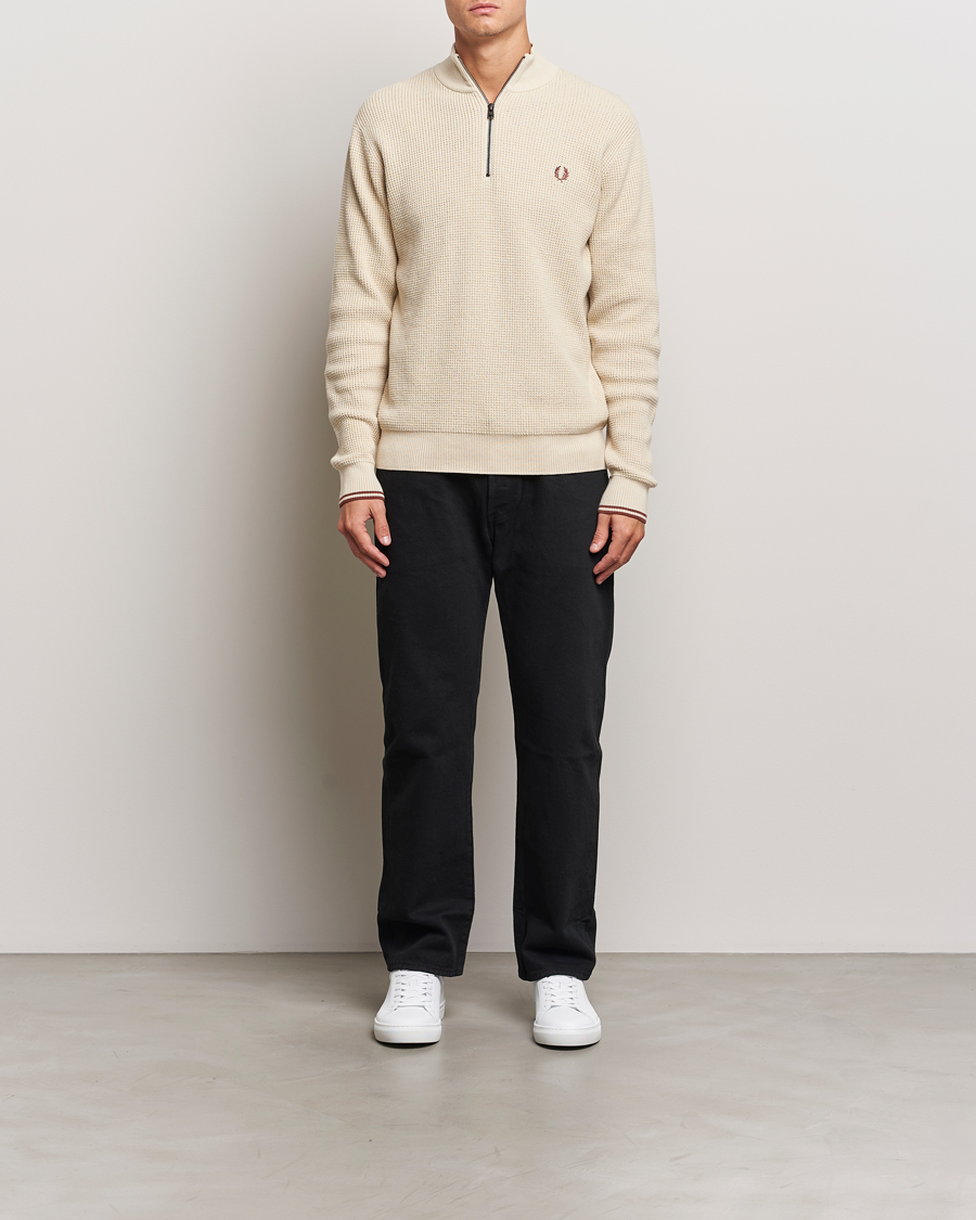 Fred Perry Waffle Stitch Half Zip Oatmeal at CareOfCarl.com