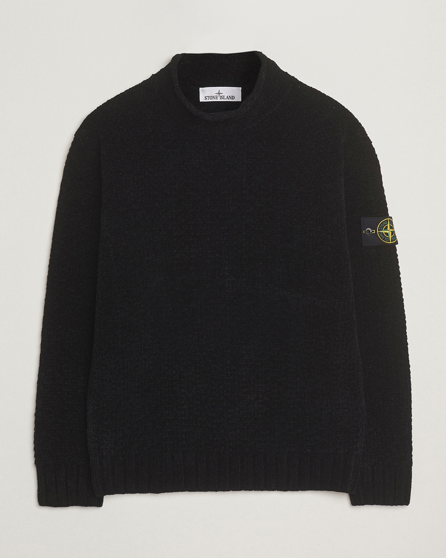 Stone Island Cotton Chenille Knitted Mock Neck Black at CareOfCarl.com