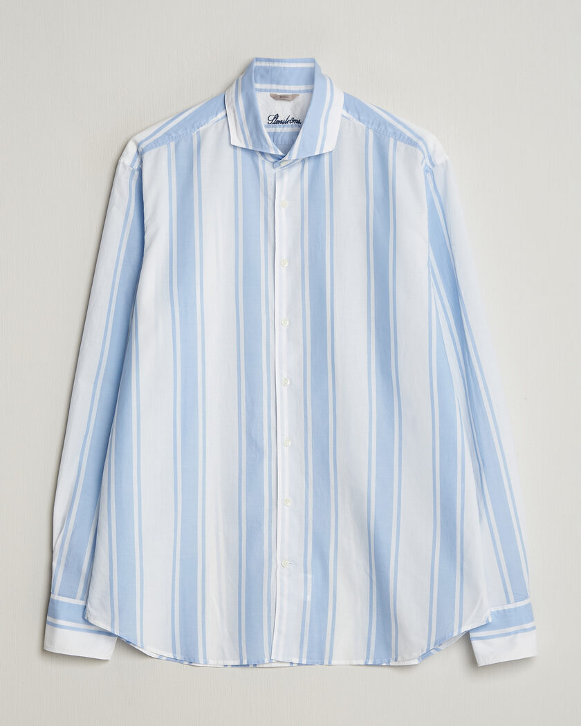 Auralee Suvin Cloth Striped Shirt Sax Blue at CareOfCarl.com