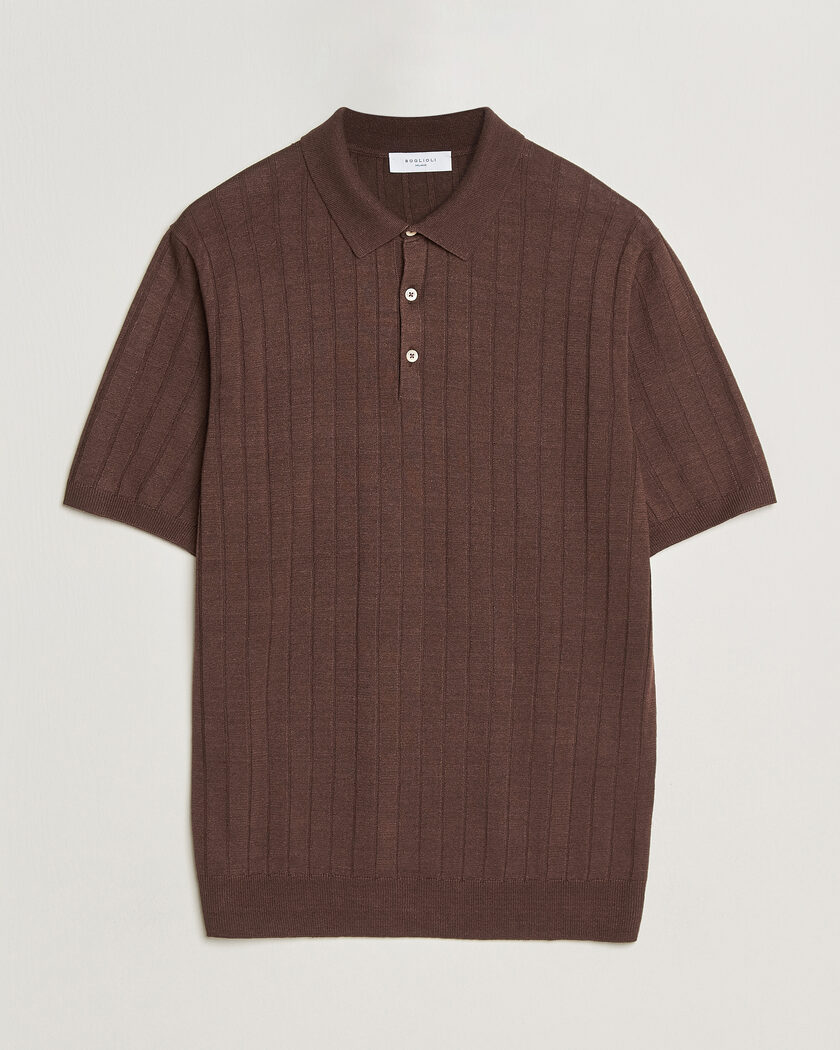 Auralee Wool Rib Knit Skipper Polo Ecru at CareOfCarl.com