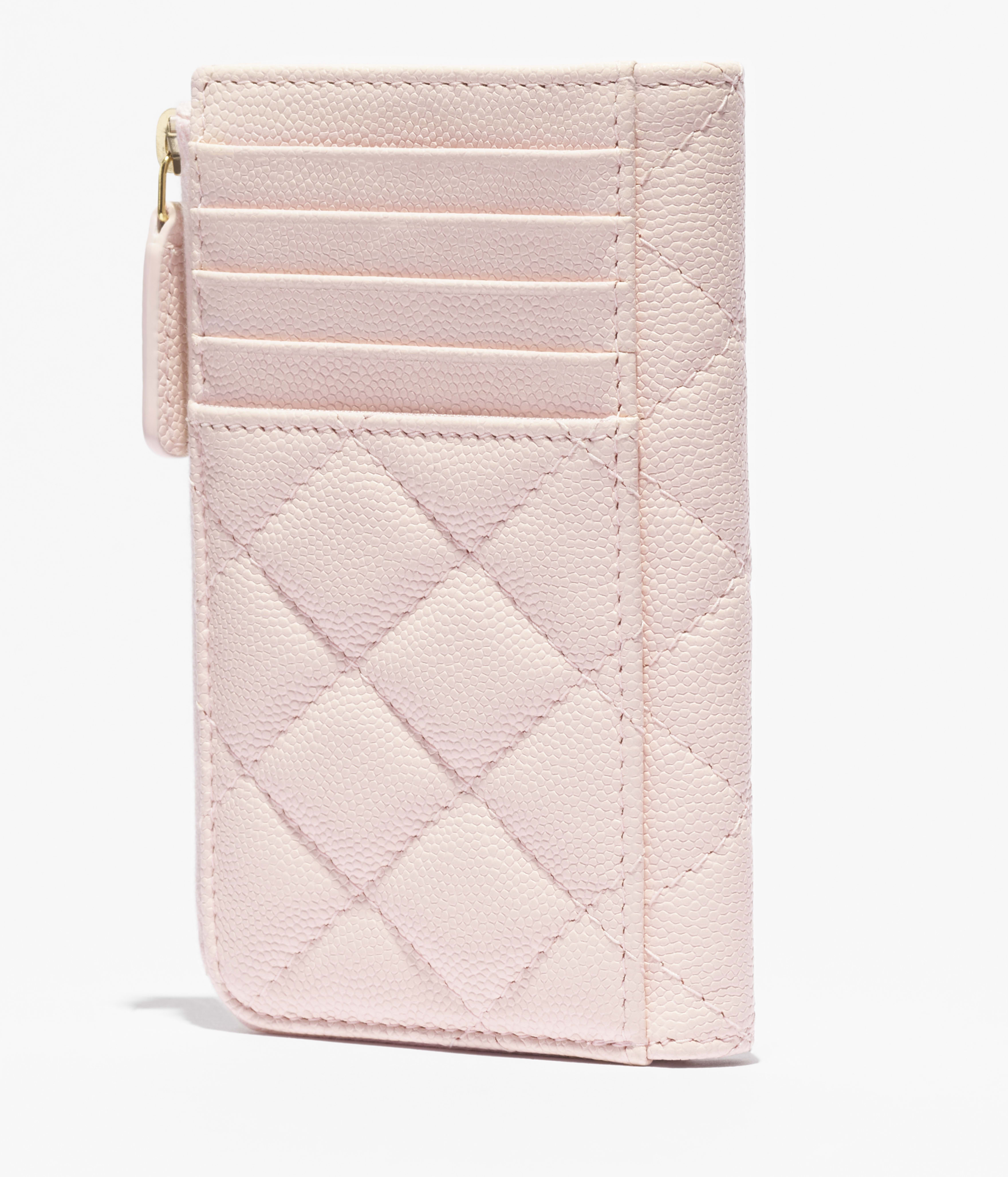 ジップ カードケース - シャイニー グレインド カーフスキン、ピンク