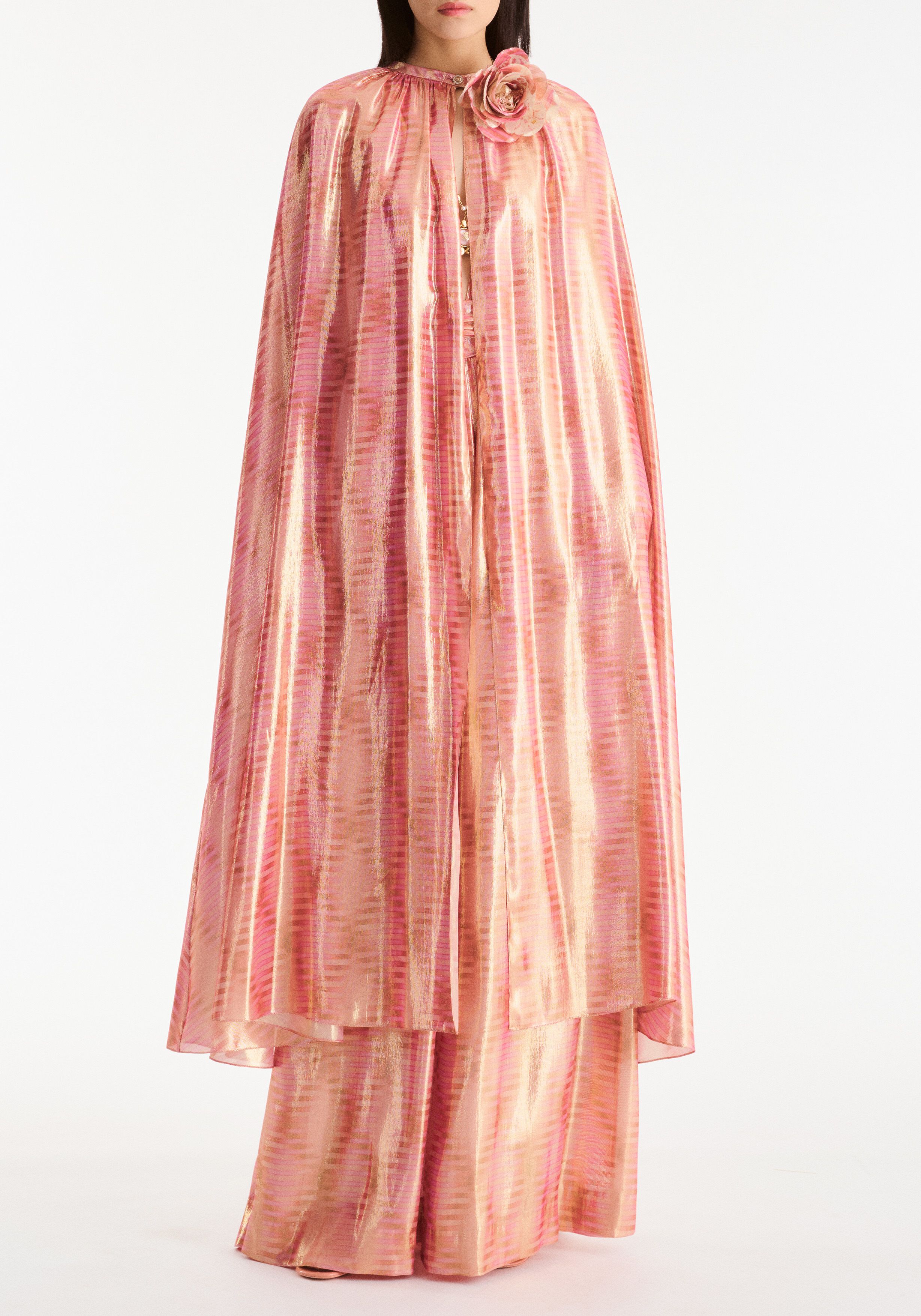 ケープ - シルク & ミックス ファイバー、ピンク、ライトオレンジ