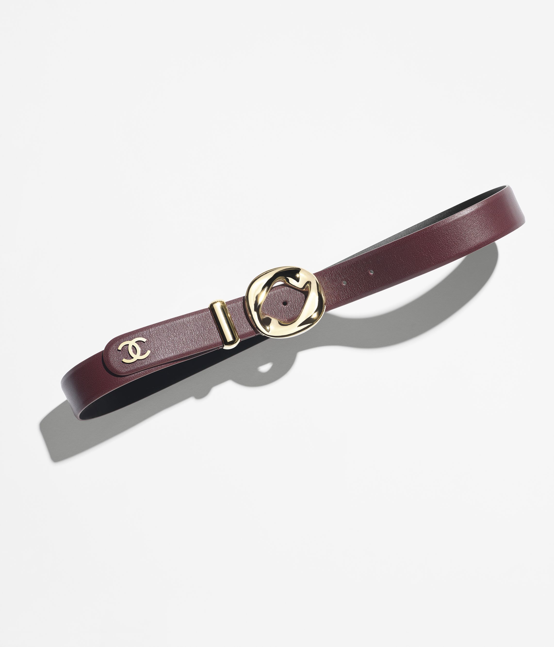 レザー ベルト - カーフスキン、バーガンディー & ゴールド