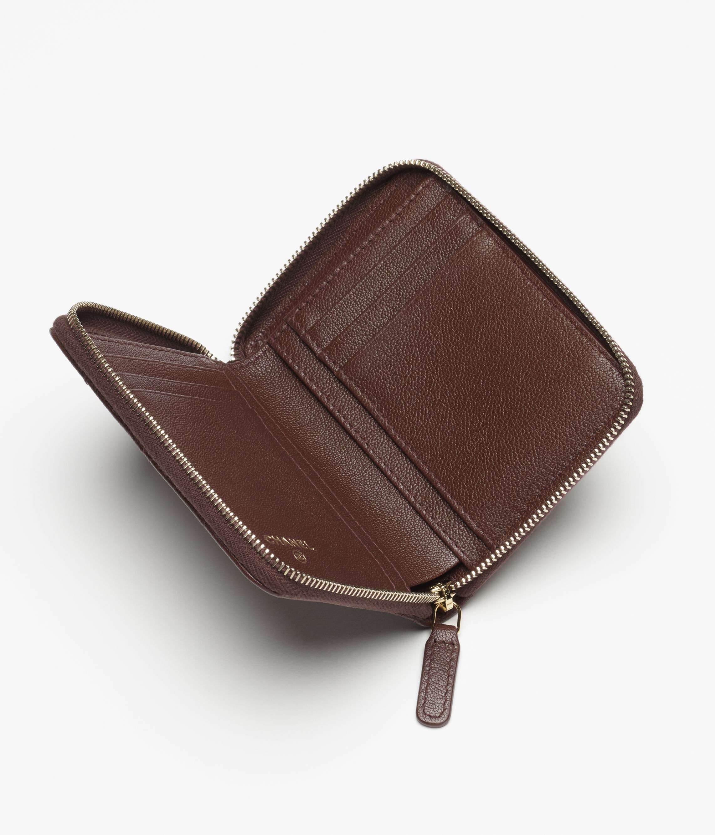 ジップ コインパース - グレインド ゴートスキン、ブラウン