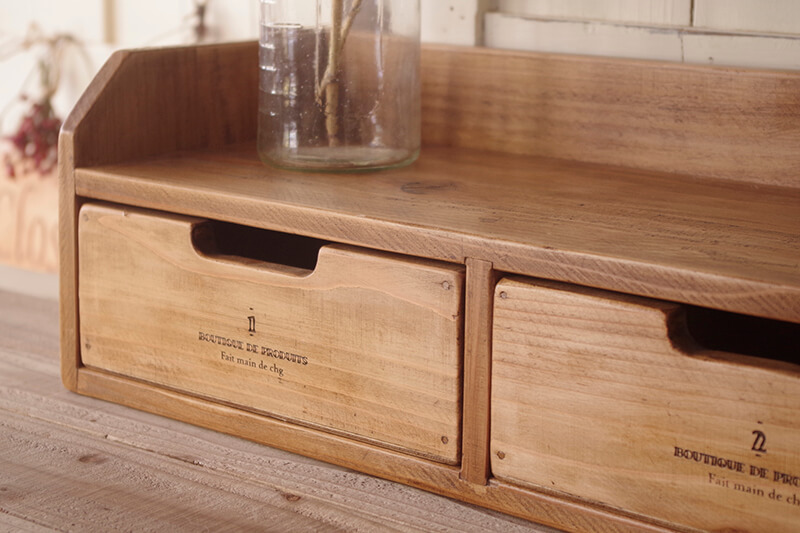 ヴィンテージ風木製ドロワーラック｜見せる収納棚＊インテリア雑貨