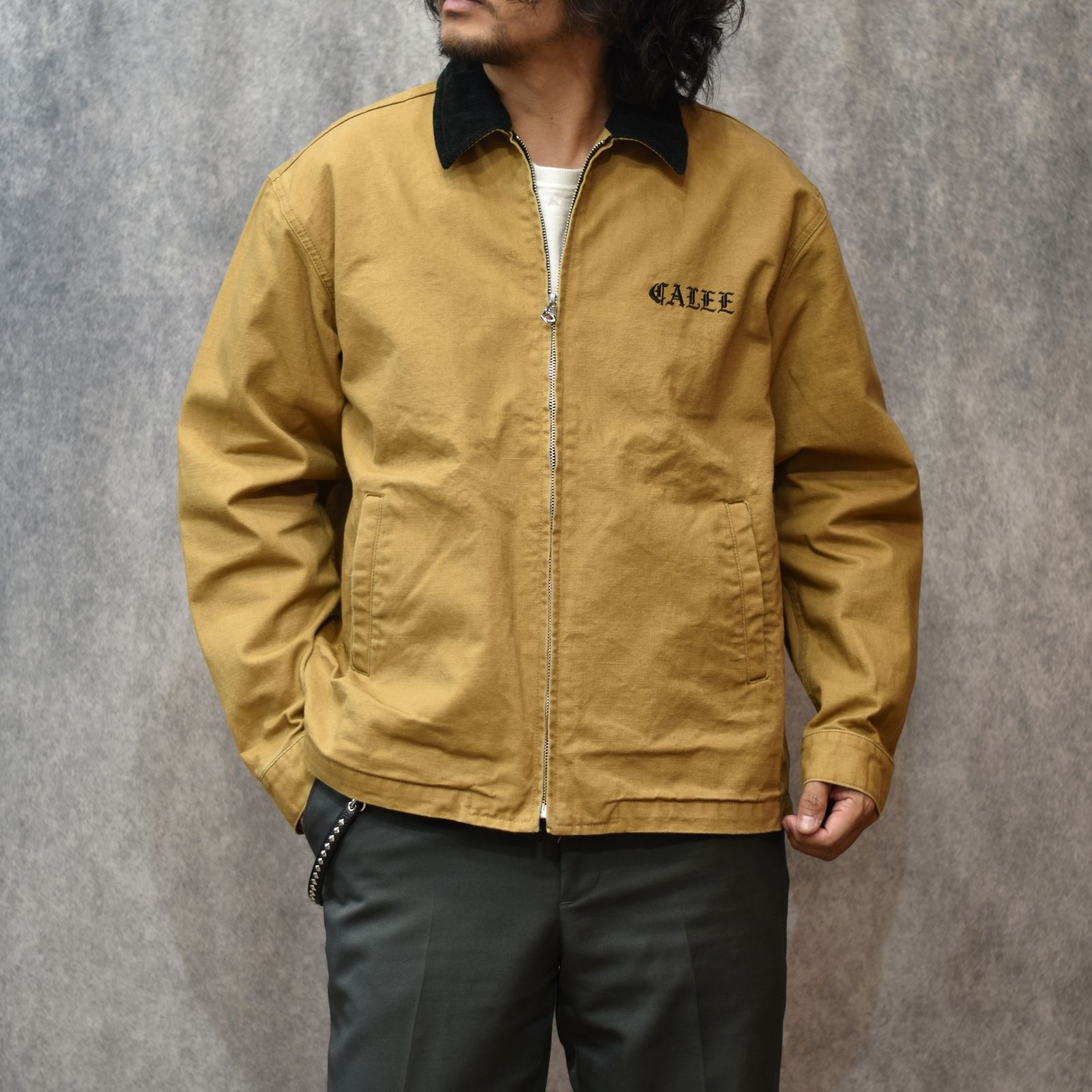 CALEE - VINTAGE REPRODUCT CORDUROY COLLAR DUCK JACKET (CAMEL)｜襟