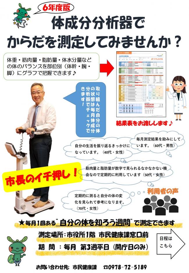 体成分分析器で体を測定してみませんか？毎月1回の自分の体を知ろう
