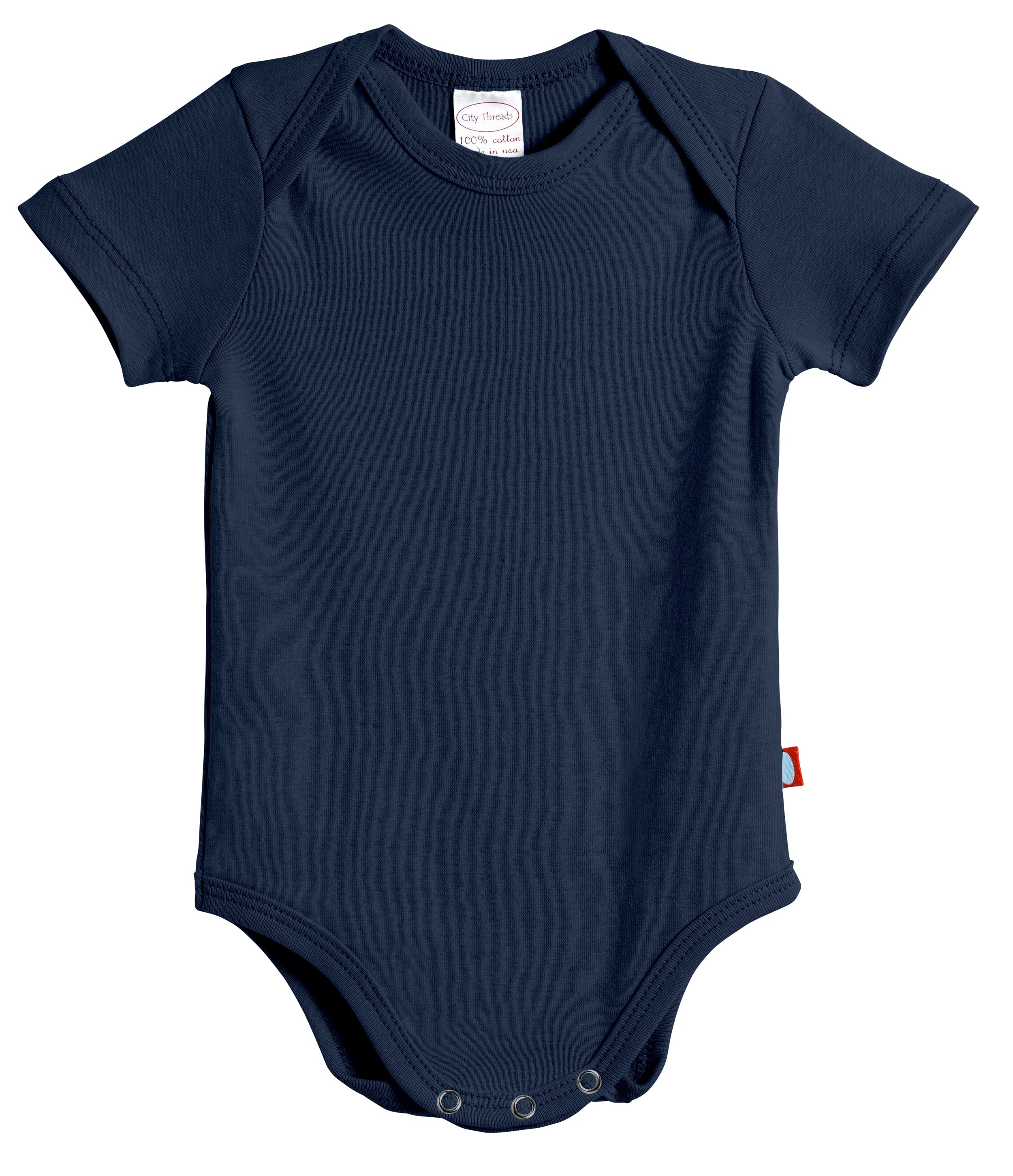 Super-Soft Organic Cotton Baby Rib Short Sleeve Snap Onesie| Navy