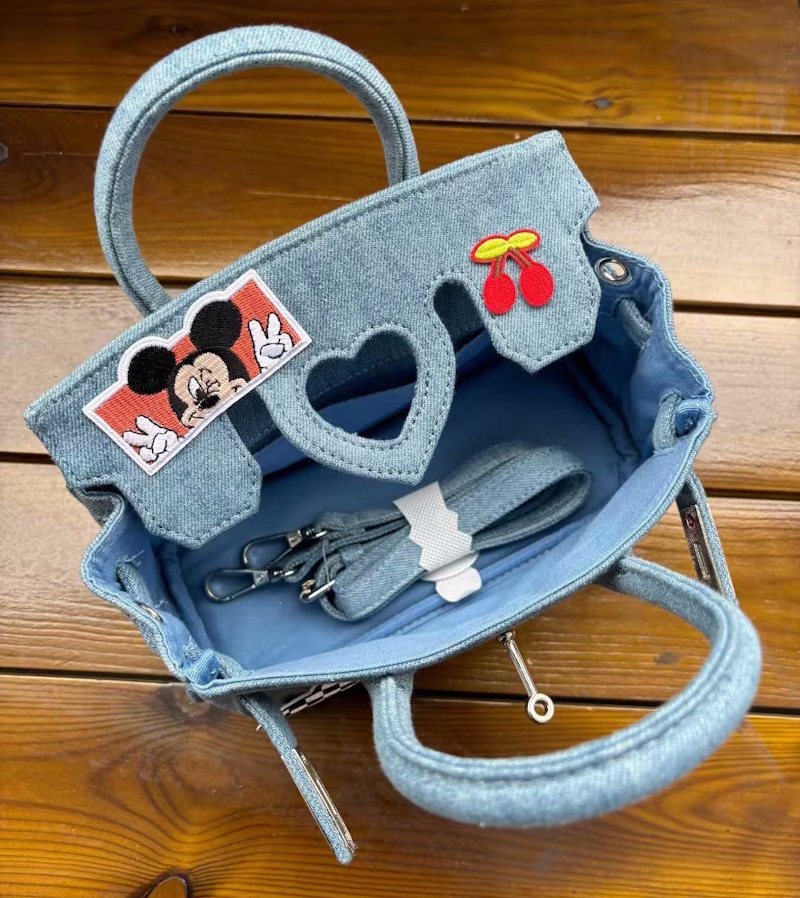 Unisex Mickey x DISNEY Washed Denim Mickey Birkin Tote Shoulder