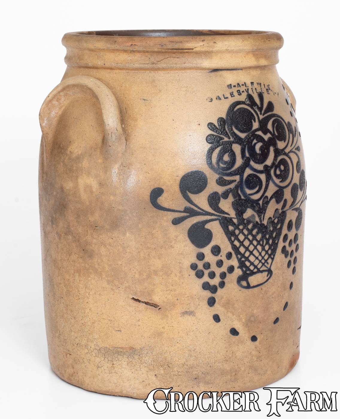 Rare Two-Gallon W-A-LEWIS / GALES-VILLE N-Y Stoneware Jar w