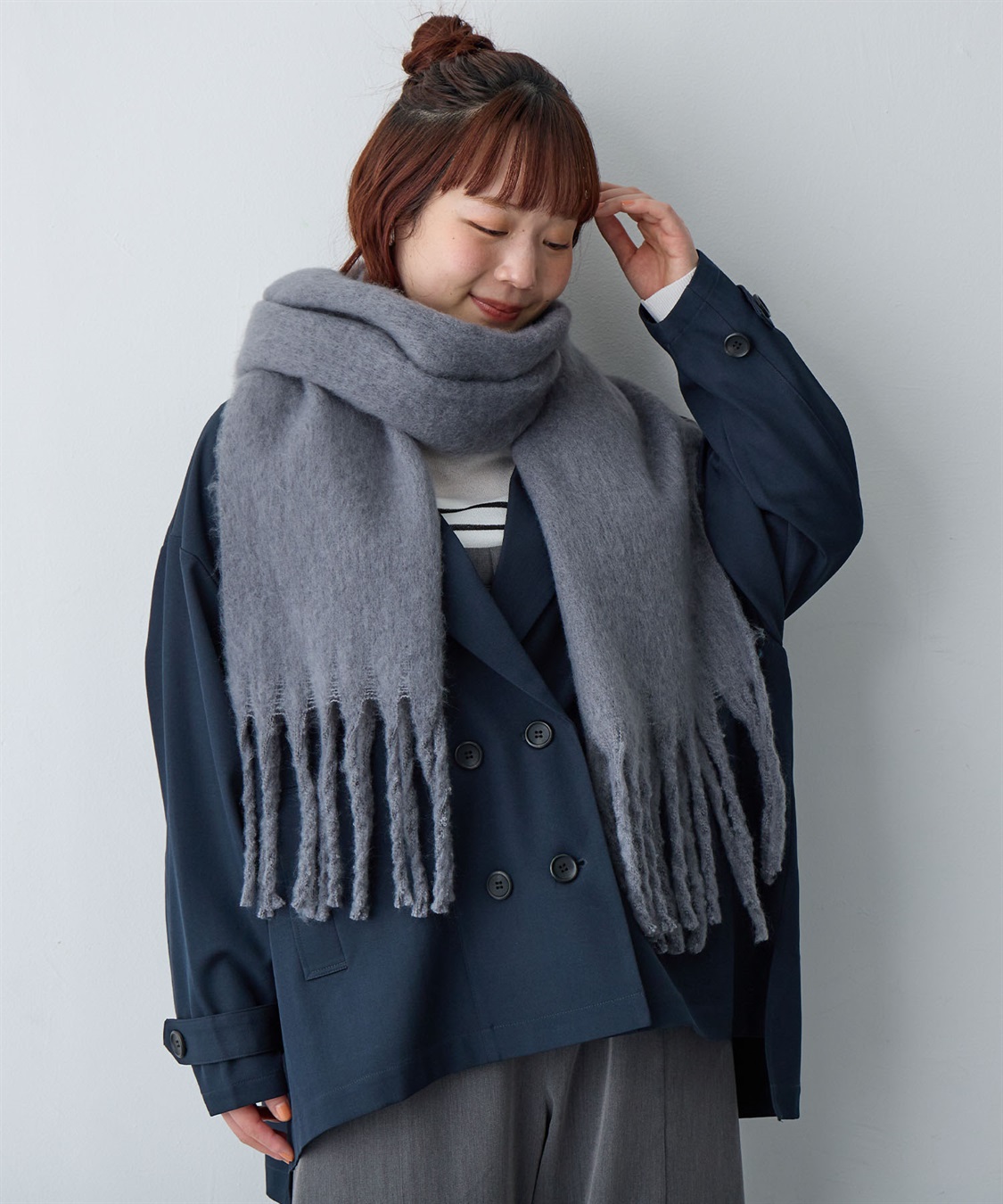 anyfee/大きいサイズ】ボリュームフリンジマフラー/ストール anyfee