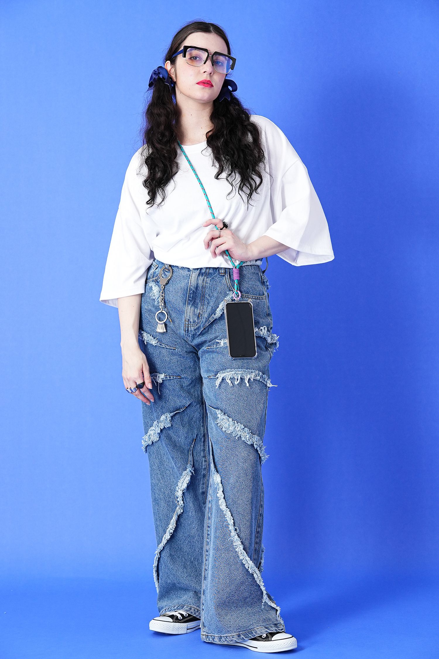 ラディアルフリンジウォッシュドワイドデニムパンツ / ビンテージ