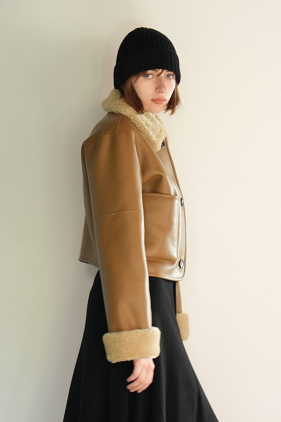 CLANE - レザーショートコート - VEGAN LEATHER BOA SHORT JACKET