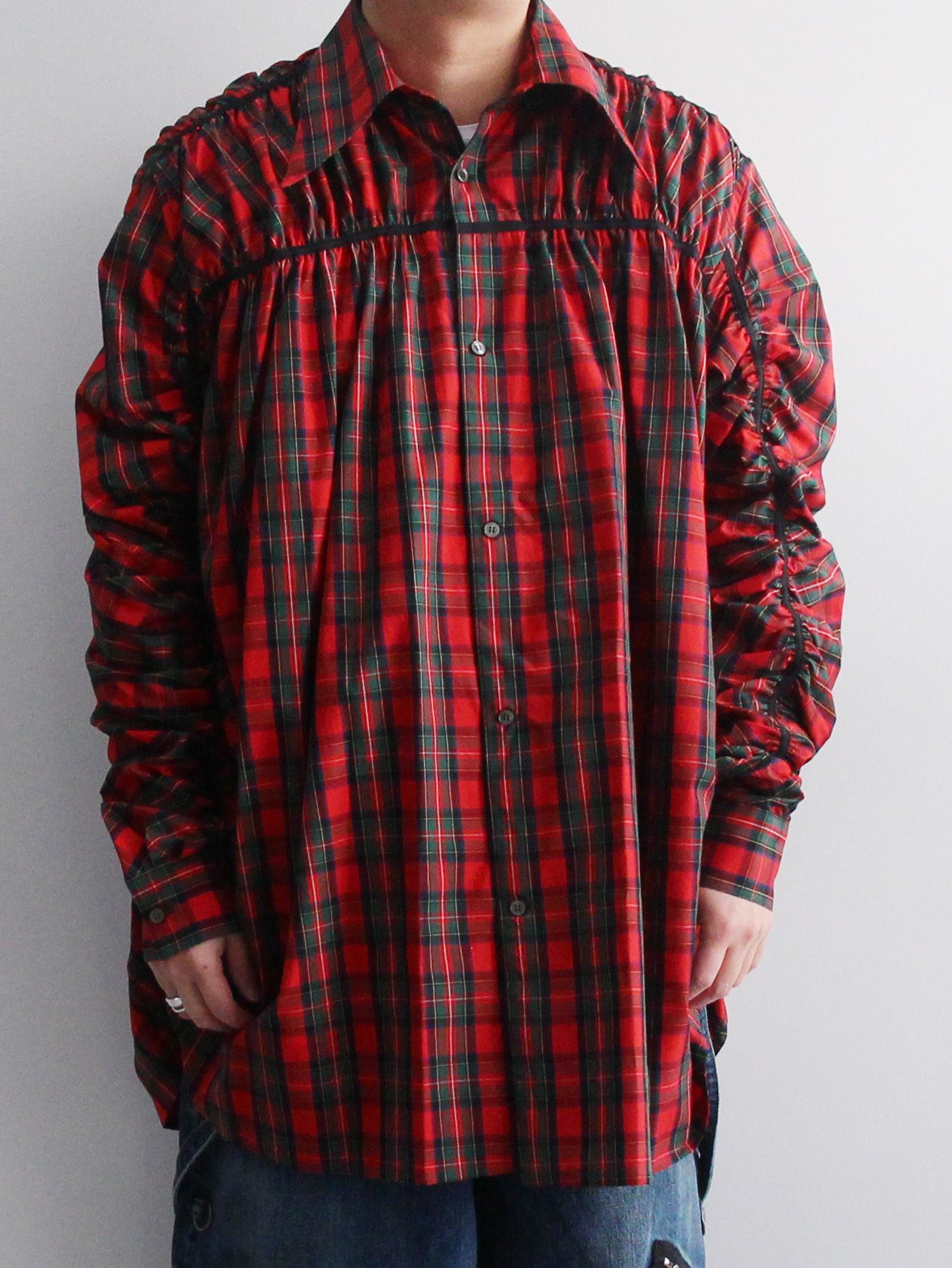 KIDILL - ギャザード シャツ - GATHERED SHIRT NAVY RED CHECK