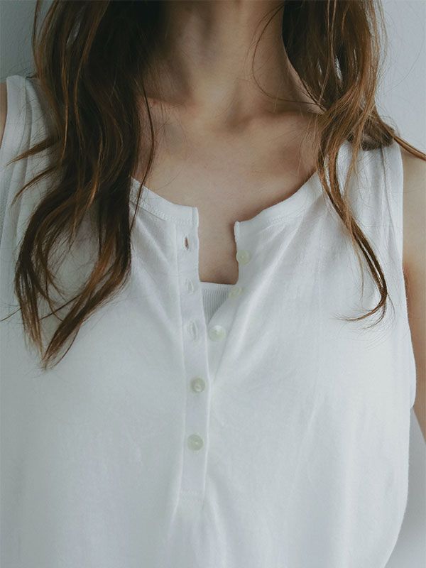 ETRE TOKYO - ヘンリーネックエアリータンクトップ WHITE | ADDICT WEB